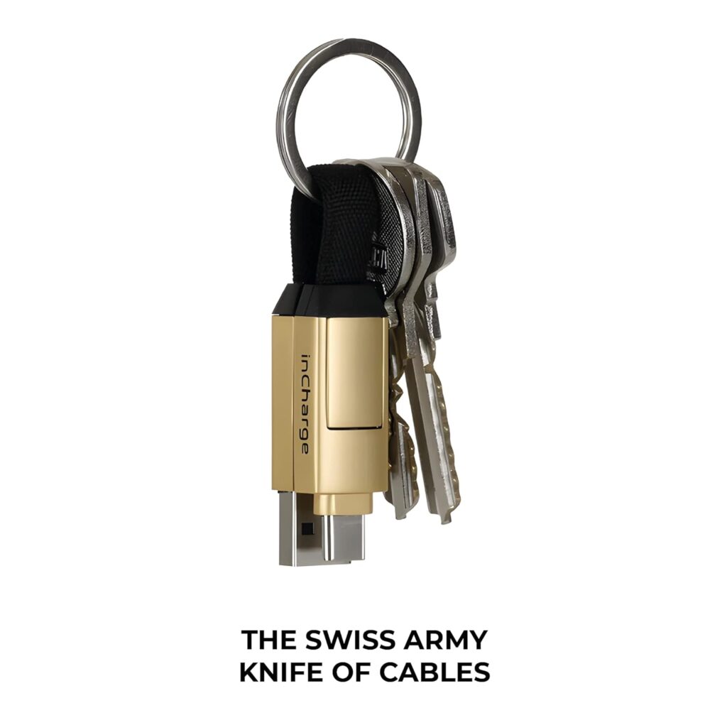 Portable multi device charging cable with lightning USB C and micro USB connectors