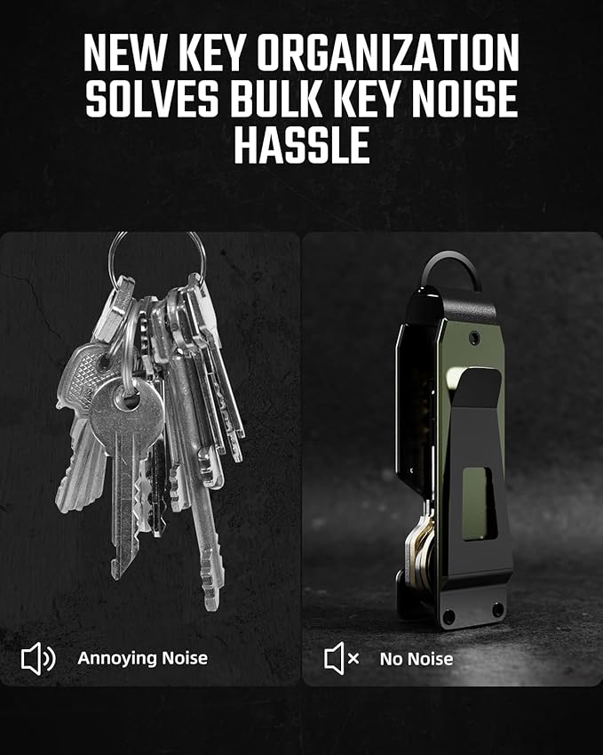 Compact key organizer eliminating key noise compared to traditional loose keyring