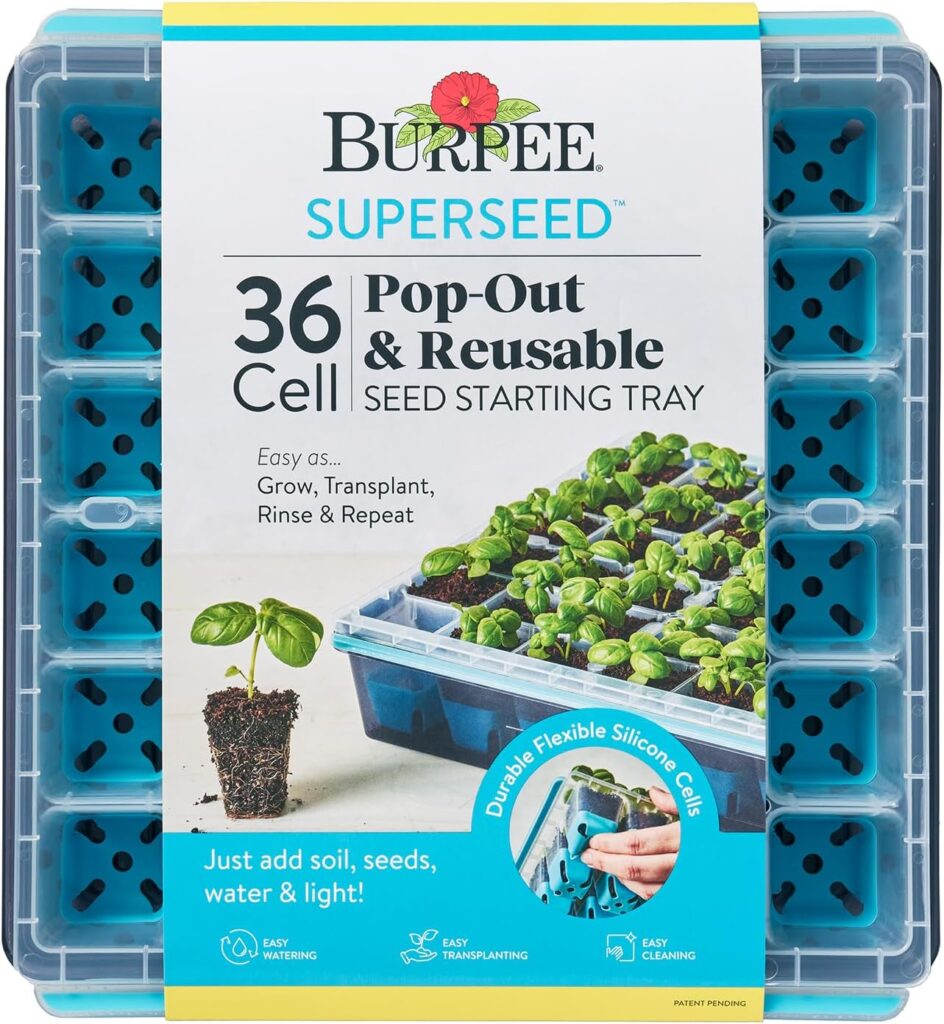 Burpee SuperSeed seed starting tray with 36 reusable planting cells for growing vegetable herb and flower seedlings indoors